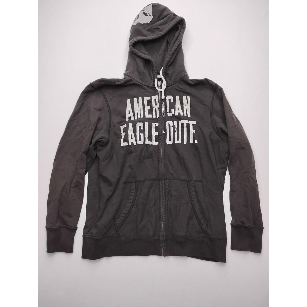 American Eagle‎ Spell Out Full Zip Hoodie Y2K Mens XXL Faded 2010